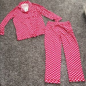 In my Sundays pink and red checkered pajama set